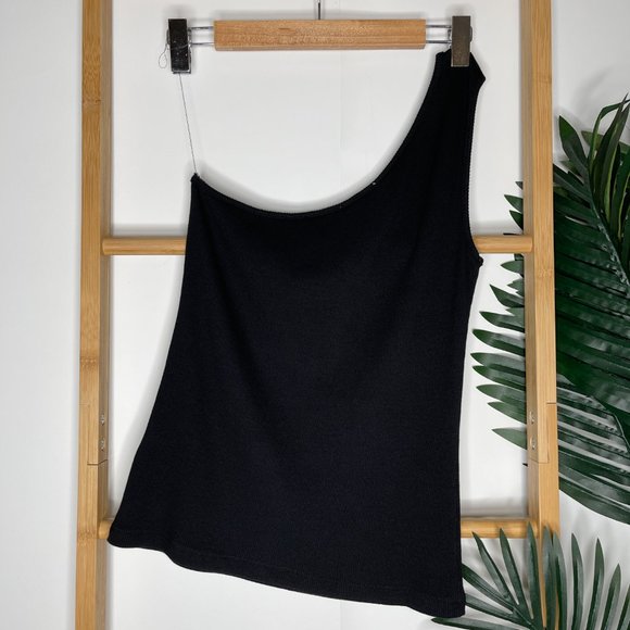 SOLD Witchery Black Asymmetric Rib Tank Top Size S Sleeveless Cotton Blend - Picture 3 of 11